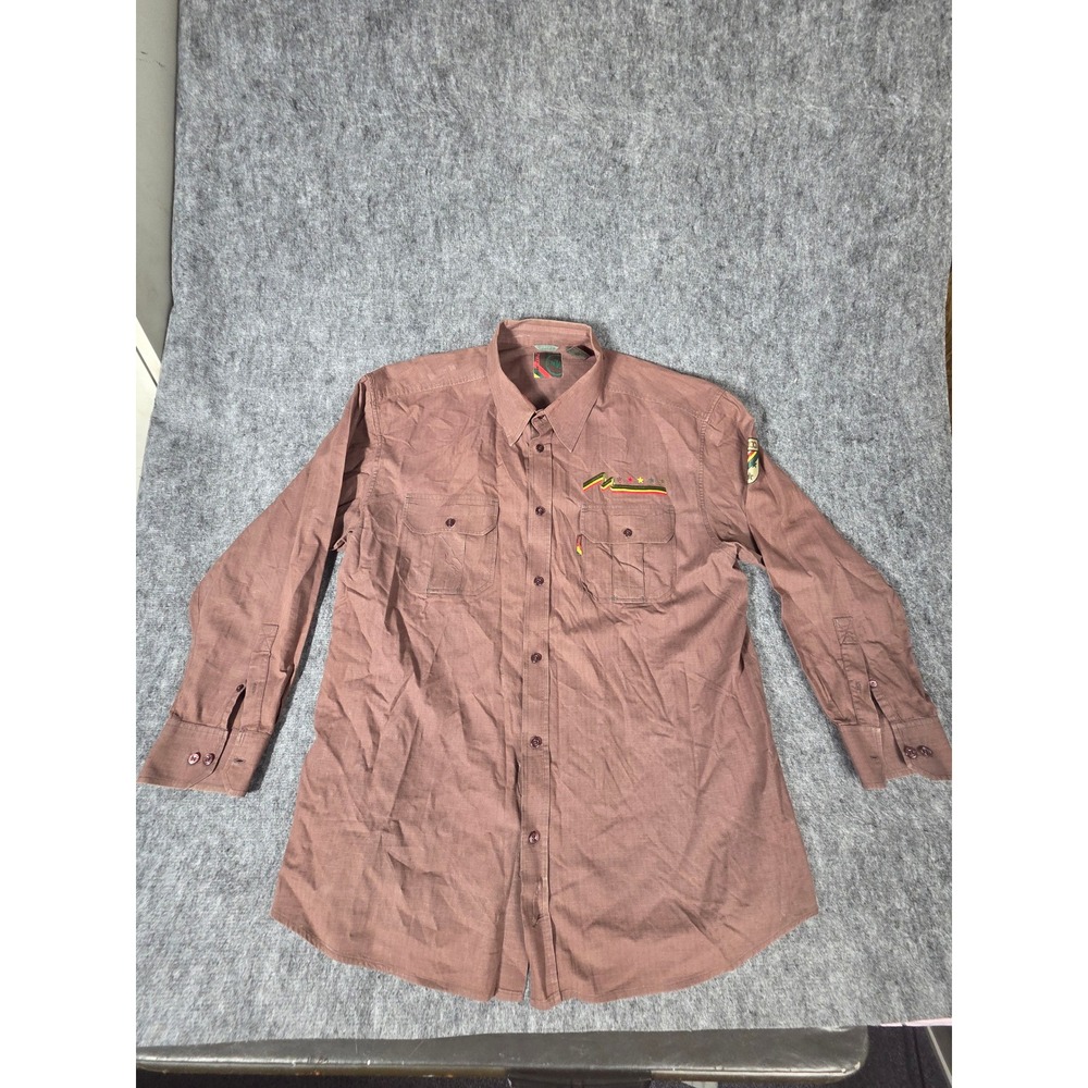 Mecca USA Mens XXXL Brown Ripstop Button Down Shirt Rasta Embroidery Long Sleeve